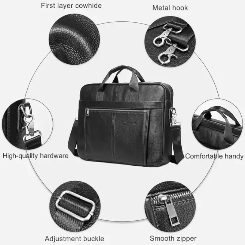 Geanta laptop, piele naturala, 17", JERMYN'S Houston, neagra