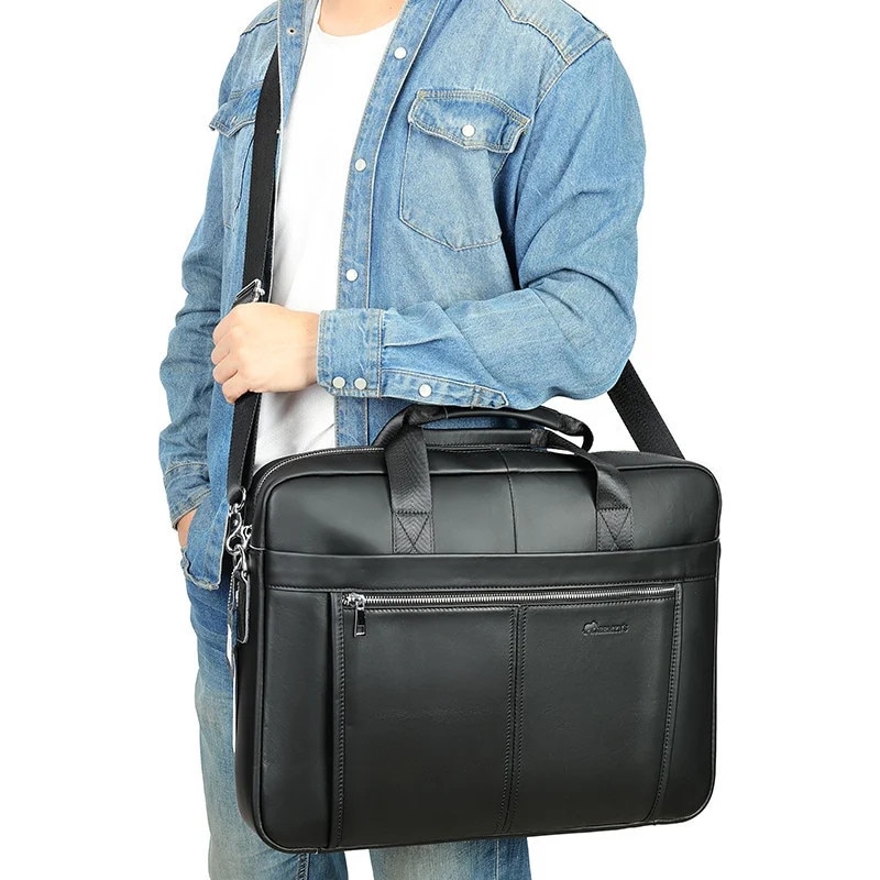 Geanta laptop, piele naturala, 17", JERMYN'S Houston, neagra