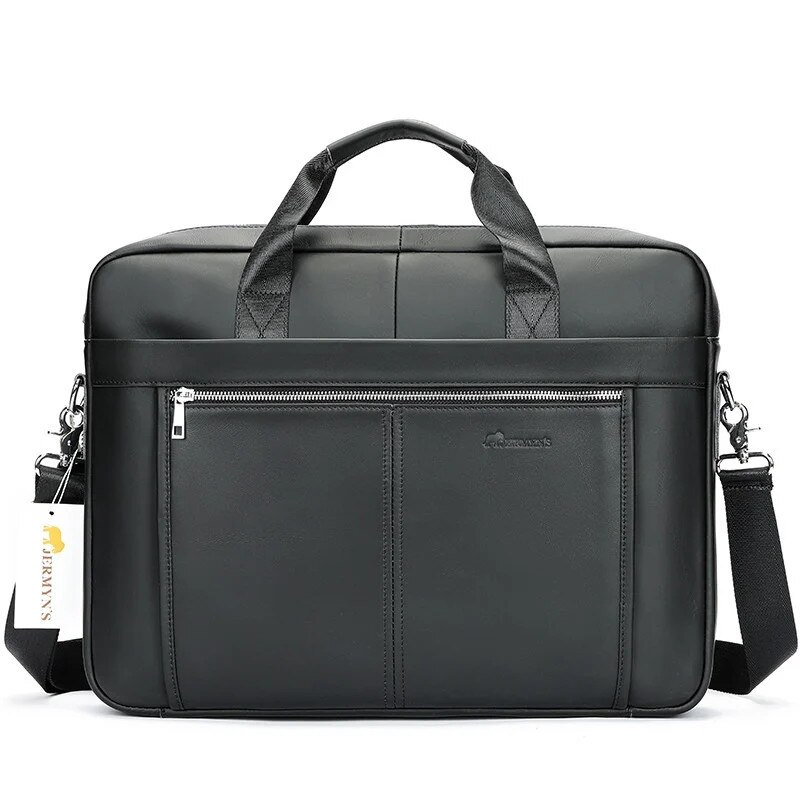 Geanta laptop, piele naturala, 17", JERMYN'S Houston, neagra