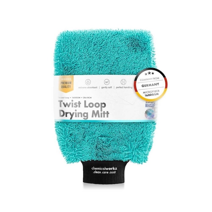 Manusa Microfibre Spalare ChemicalWorkz Twist Loop Drying Mitt, 1600 GSM, Turcoaz