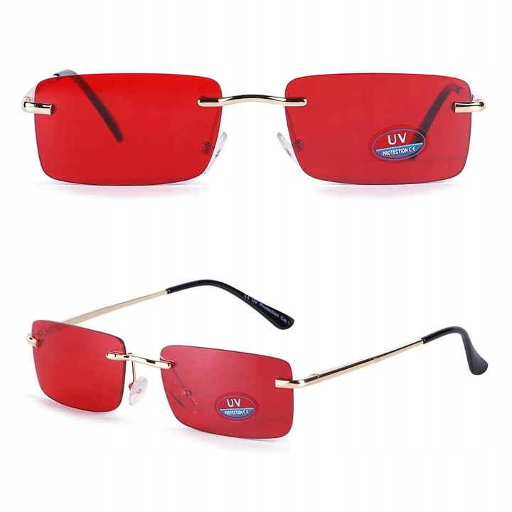 Ochelari de soare unisex, Stylion, fara rama, UV400, auriu, rosu, universal