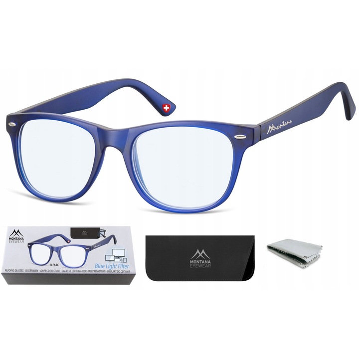 Ochelari de citit si computer, Montana BLFBOX67C, filtru de lumina albastra, antireflex, unisex, 53x19x147mm, albastru mat