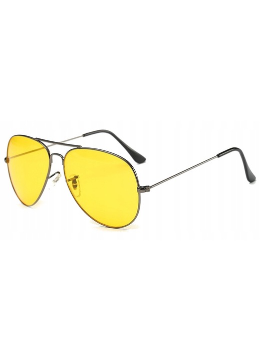 Ochelari de soare unisex, Stylion Aviator, lentile polarizate galbene, filtru UV 400, grafit, 13.8x5cm