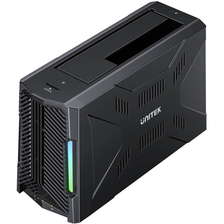 Docking Station Sata/Pcie M.2, Alimentator 12V 2A, Unitek, S1234B01-Eu, 100x10x0.9 Inch, USB-C, Transfer Rapid De Date Pana La 10 GB/S, Sistem De Racire Integrat, Eficienta Energetica, Negru