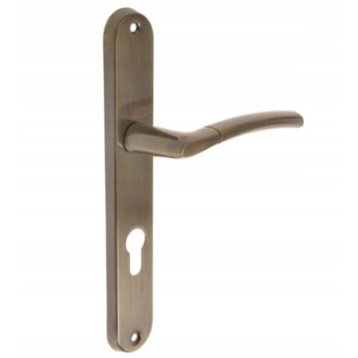 Maner usa interior, GAMET, montaj pe placuta lunga, aluminiu si otel, patina, 72mm