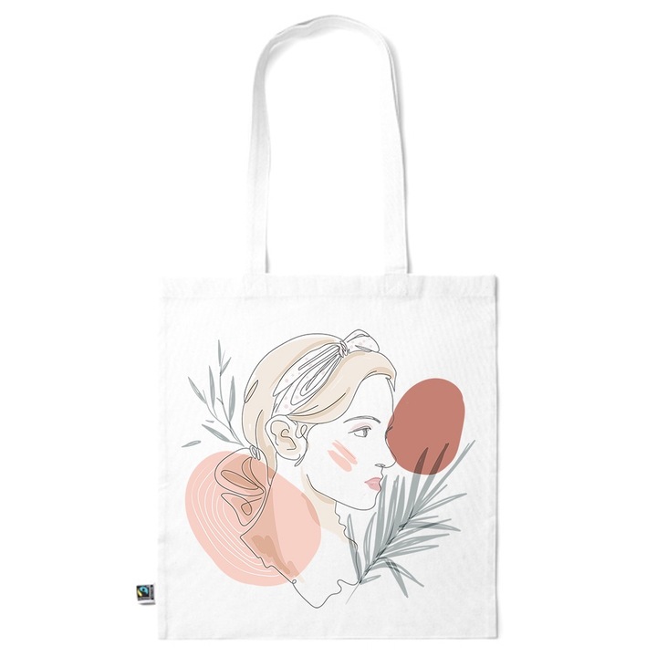 Go For It Shopper fazonú pamut táska mintával, Woman Lineart, 38×42cm, Fehér, WH-KI18