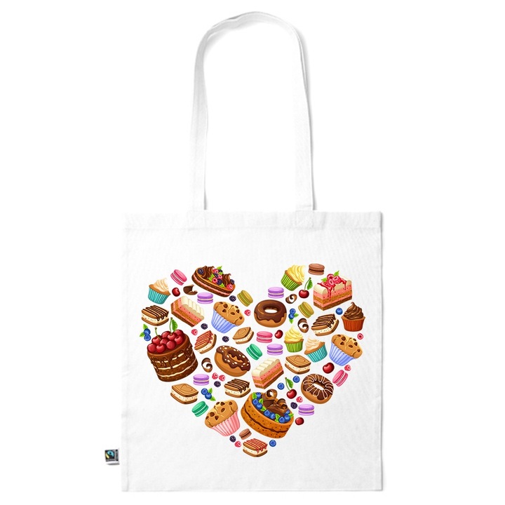 Go For It Shopper fazonú pamut táska mintával, Sweetness Heart, 38×42cm, Fehér, WH-KI12