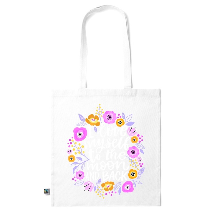 Go For It Shopper fazonú pamut táska mintával, Flowers Collection, Flower Circle, 38x42cm, Fehér, WH-KI40