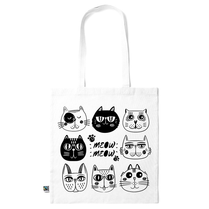 Intelli® Sacosa памучна Еко-приятелска чанта за пазаруване с дълги дръжки, Cars B&W, 38×42см, Бяла, WH-KI55