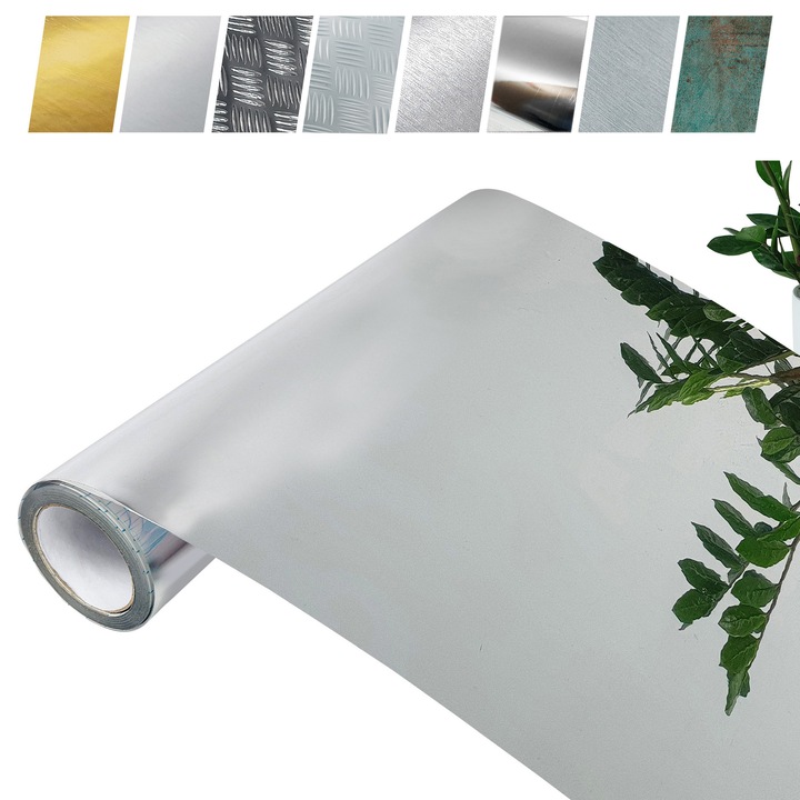 Autocolant pentru mobila, cu efect oglinda, taiate la dimensiune, 45 x 25 cm, DecoMeister®, Aspect Oglinda Argintiu, L058-045-0025