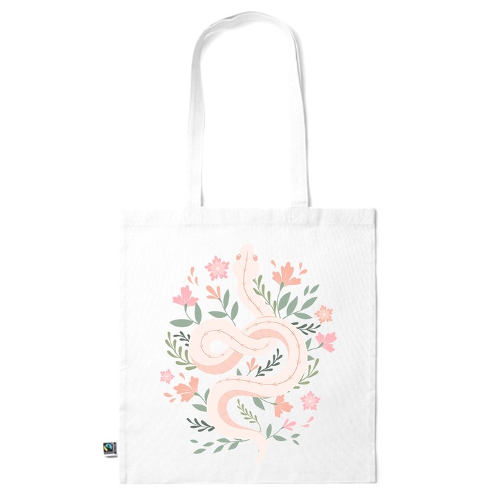 Go For It Shopper fazonú pamut táska mintával, Flowers Collection, Snake Floral, 38x42cm, Fehér, WH-KI50