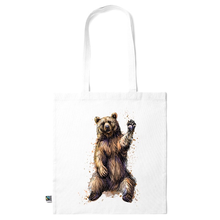 Go For It Shopper fazonú pamut táska mintával, Bear, 38×42cm, Fehér, WH-KI93
