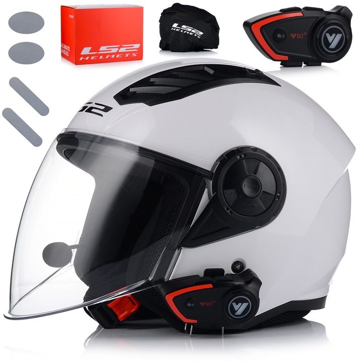 Casca Moto, LS2 OF616 AirFlow II, Sistem de comunicare, Alb, ECE 22.06, XL 61-62cm