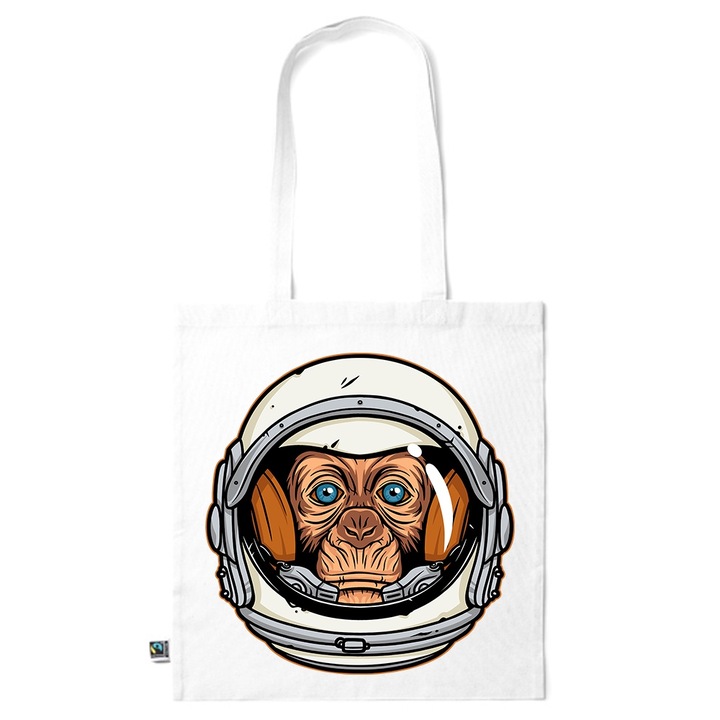 Go For It Shopper fazonú pamut táska mintával, Astronaut Monkey, 38×42cm, Fehér, WH-KI126