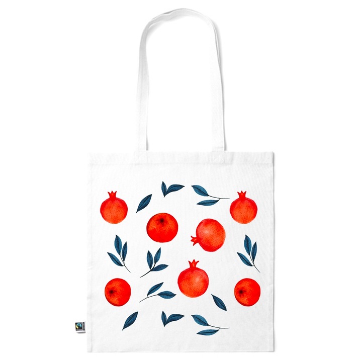 Intelli® Еко чанта за пазаруване от памук Sacosa с дълги дръжки, Нарове, 38×42см, Бяла, WH-KI130