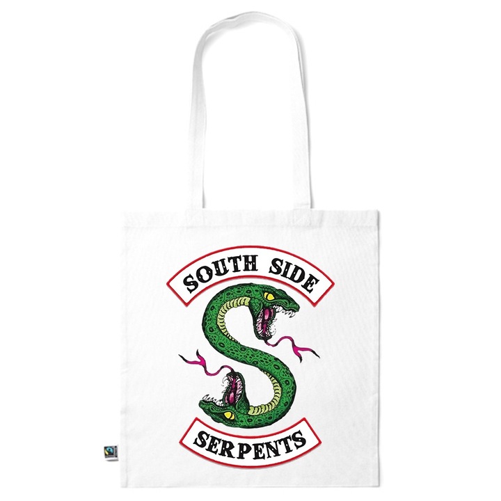 Go For It Shopper fazonú pamut táska mintával, Southside Serpents, 38×42cm, Fehér, WH-KI171