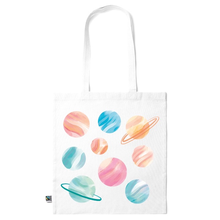 Go For It Shopper fazonú pamut táska mintával, Planets, 38×42cm, Fehér, WH-KI170