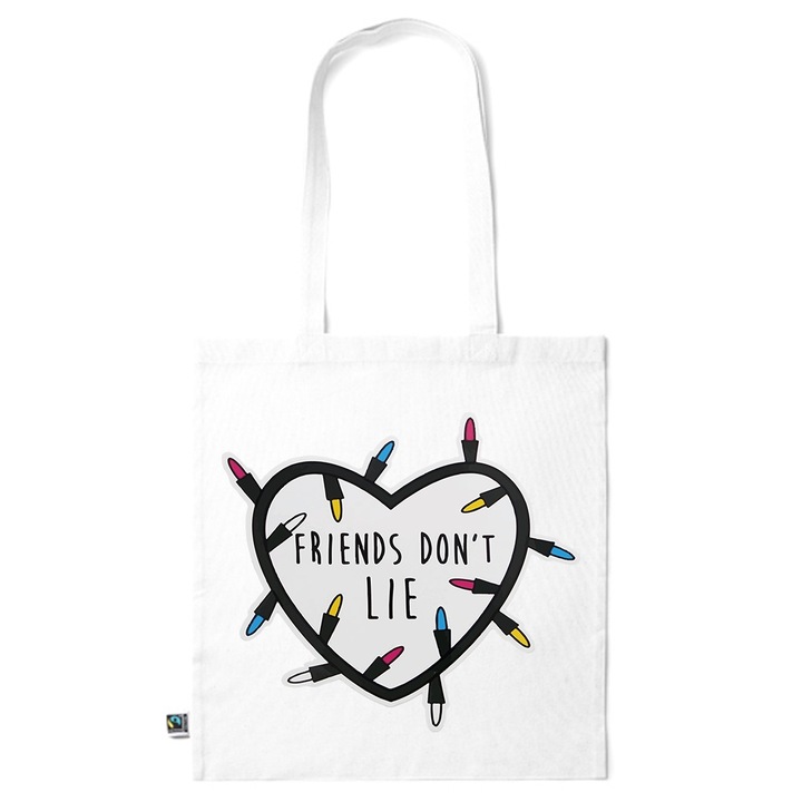 Intelli® Еко памучна пазарска чанта Sacosa с дълги дръжки, Stranger Things, 38×42см, Бяла, WH-KI183