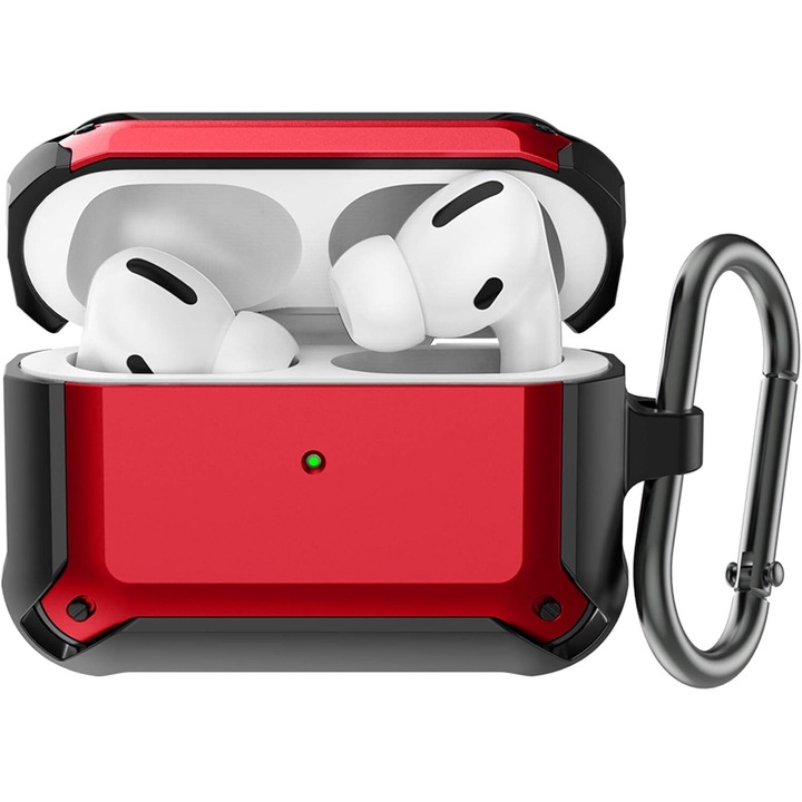 Husa pentru AirPods Pro, design unic, 2 piese, protectie completa, rosie, cu carabina