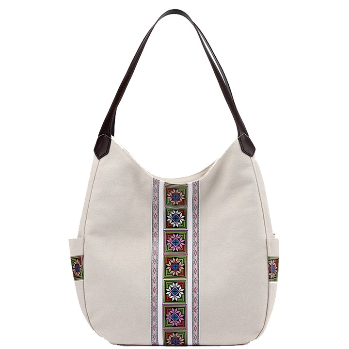 Vintage vászontáska, Jormftte, nagy kapacitású, többrétegű, törtfehér