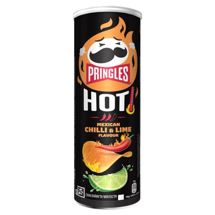 Чипс PRINGLES, Лют, мексикански, Chilli&Lime с вкус на люта чушка и лайм, 160 гр.