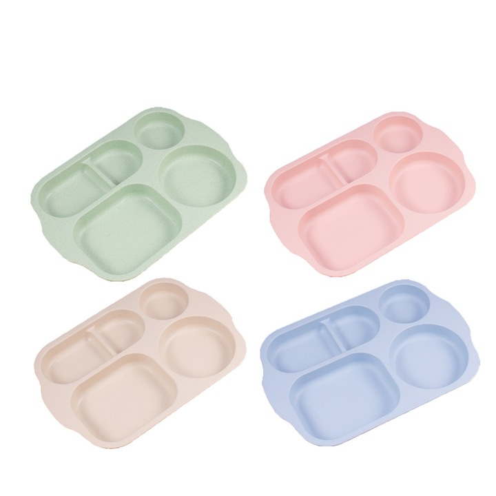 Jormftte 4 darabos tányérkészlet, 5 rekeszes, 30x21x3.5cm, rózsaszín+kék+zöld+bézs