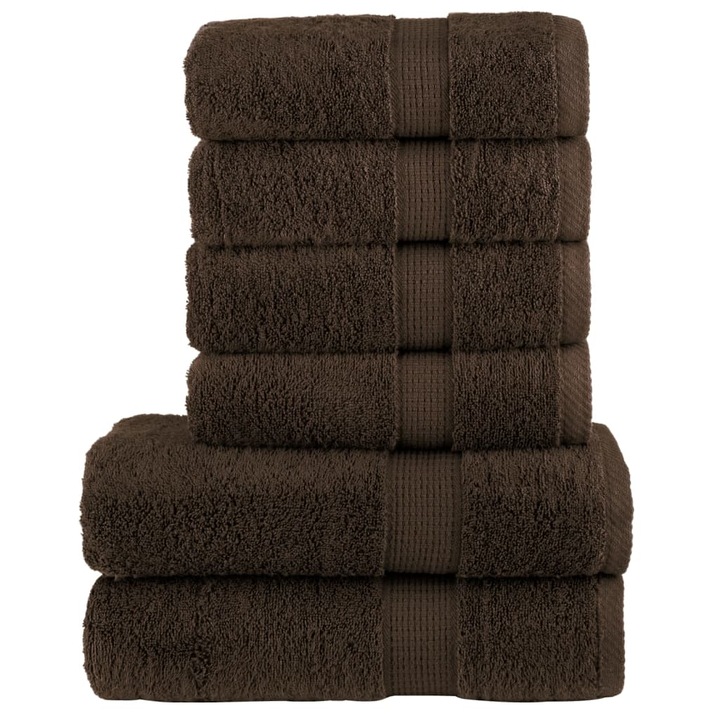 Set de prosoape premium SOLUND, vidaXL, 6 piese, maro, 600 g/m², 2.18 kg