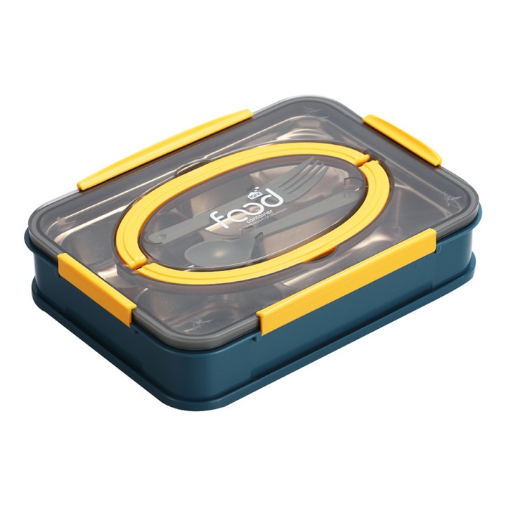 Кутия за обяд за многократна употреба, AMRINUGL, без BPA, отделения за разделяне на храната, подходяща за микровълнова фурна, 4 секции