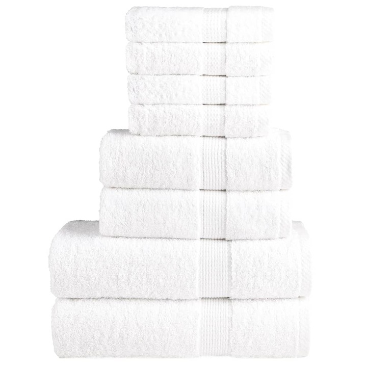 Премиум комплект хавлии от 8 части SOLUND vidaXL, бял, 600 gsm, 1.83 kg