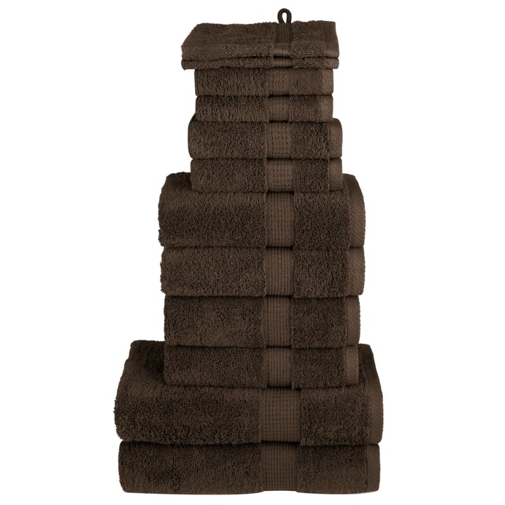 Set de prosoape premium SOLUND, vidaXL, 12 piese, maro, 600 g/m², 2.51 kg