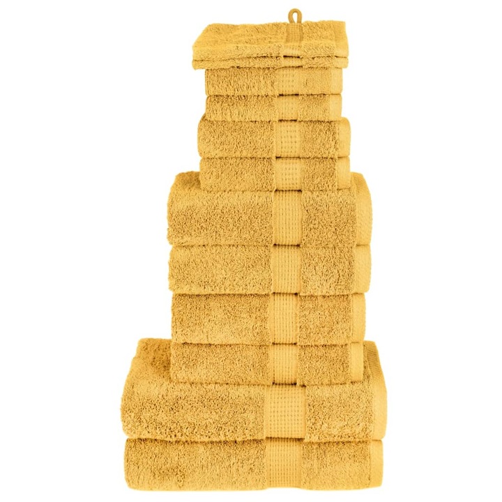 Set de prosoape premium SOLUND vidaXL, 12 piese, auriu, 600 g/m², 2.51 kg