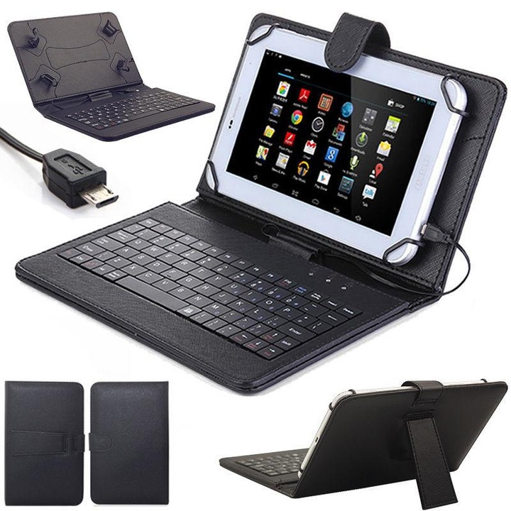 Billentyűzet táblagép tok SS000022, 7", Micro USB, 4 markolat, fekete