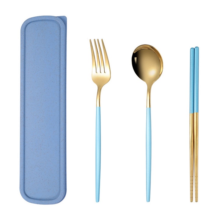 Set tacamuri calatorie QttvbTna, inox 18/10, portabil, multicolor