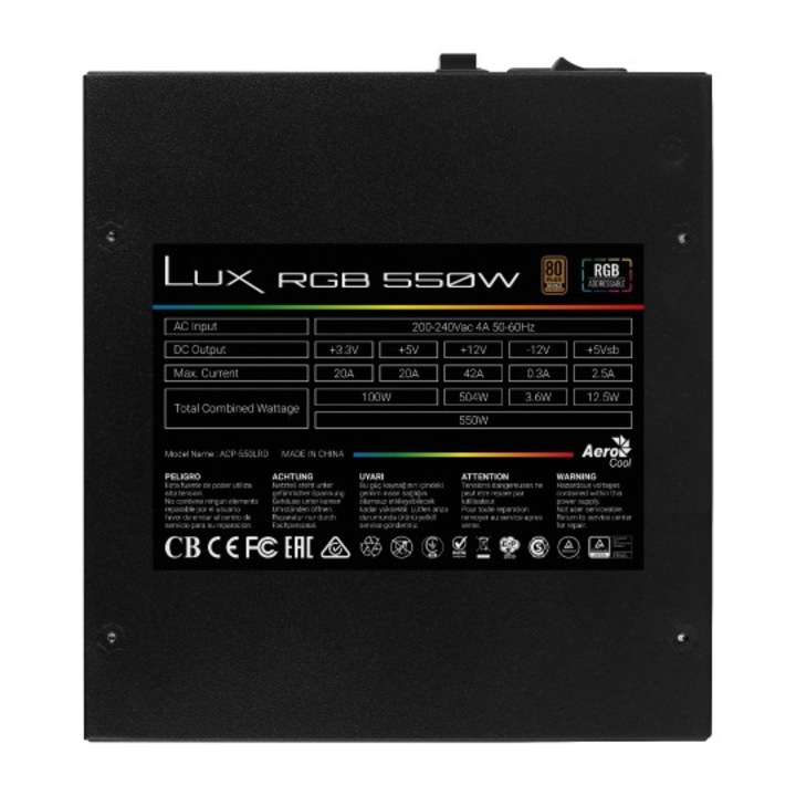 Захранване за настолен компютър AeroCool Lux RGB 550W ATX