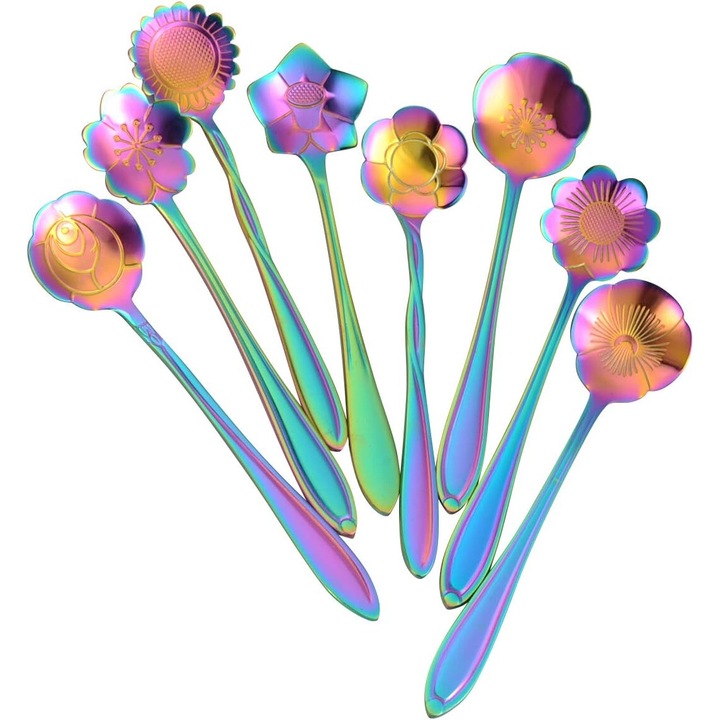 Jormftte 8 darabos rozsdamentes acél kanál készlet, virágmintás, 12,4 cm, könnyen tisztítható, tea és kávé