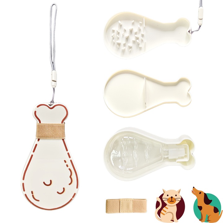 Sticla portabila de apa pentru caini si pisici, 2 in 1 cu bol de mancare incorporat, forma de picior de pui, hidratarea si hrana animalelor de companie, un accesoriu esential pentru calatorii, rezistenta, practica si usor de utilizat, alb