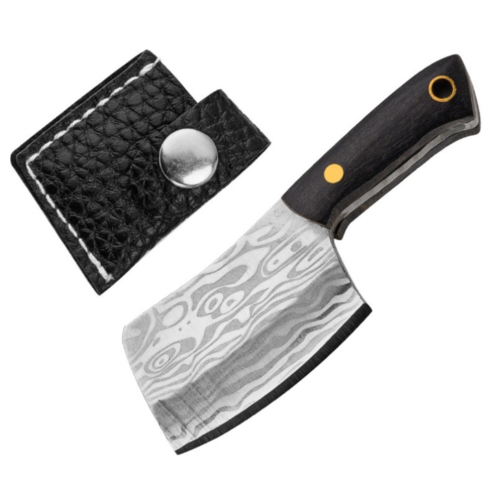 Комплект мини ножове с дървена дръжка, PU калъф, мултифункционален, стоманено сив, 5 см