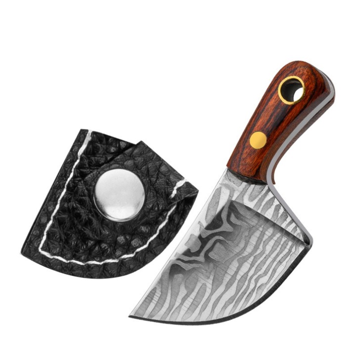 Комплект мини нож, многофункционален, дърво/неръждаема стомана, кафяв/сив, 5 см