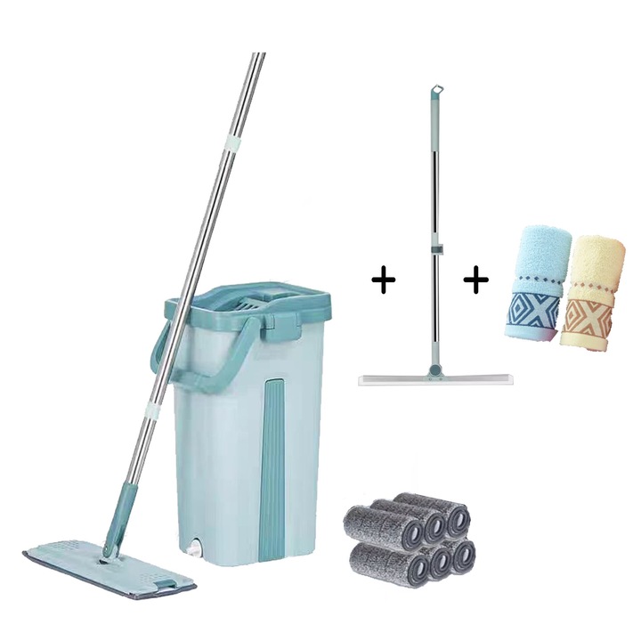 Set 2 mopuri plate pentru multiple suprafete, plastic/inox, multicolor