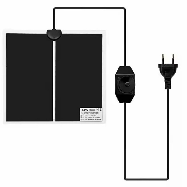 Нагревател за терариум, Zola®, пластмаса, 230V, 14 W, 28X28 cm, IR 8-15 µm, черен