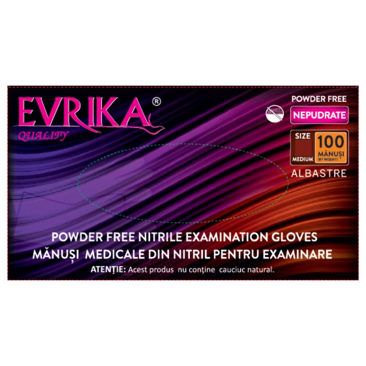 Manusi de Examinare din Nitril, Nepudrate, Albastre, EVRIKA, Marimea M, Cutie 100 bucati