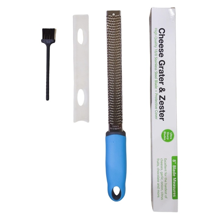 Razatoare clasica pentru lamaie si branza, lama inox, cu perie de curatare, albastru