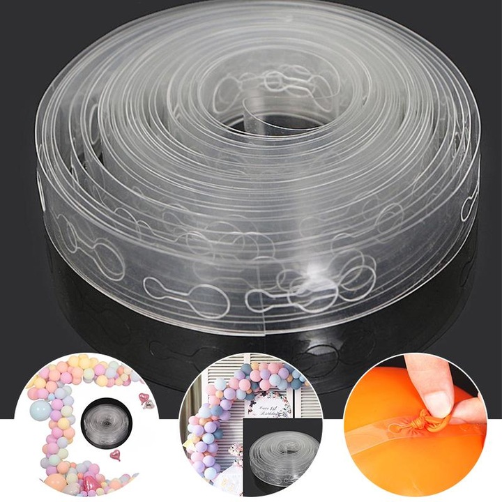 Set 2 bucati - Banda 100 puncte pentru lipit baloane si banda de 5m din plastic pentru arcada de baloane, Ropet