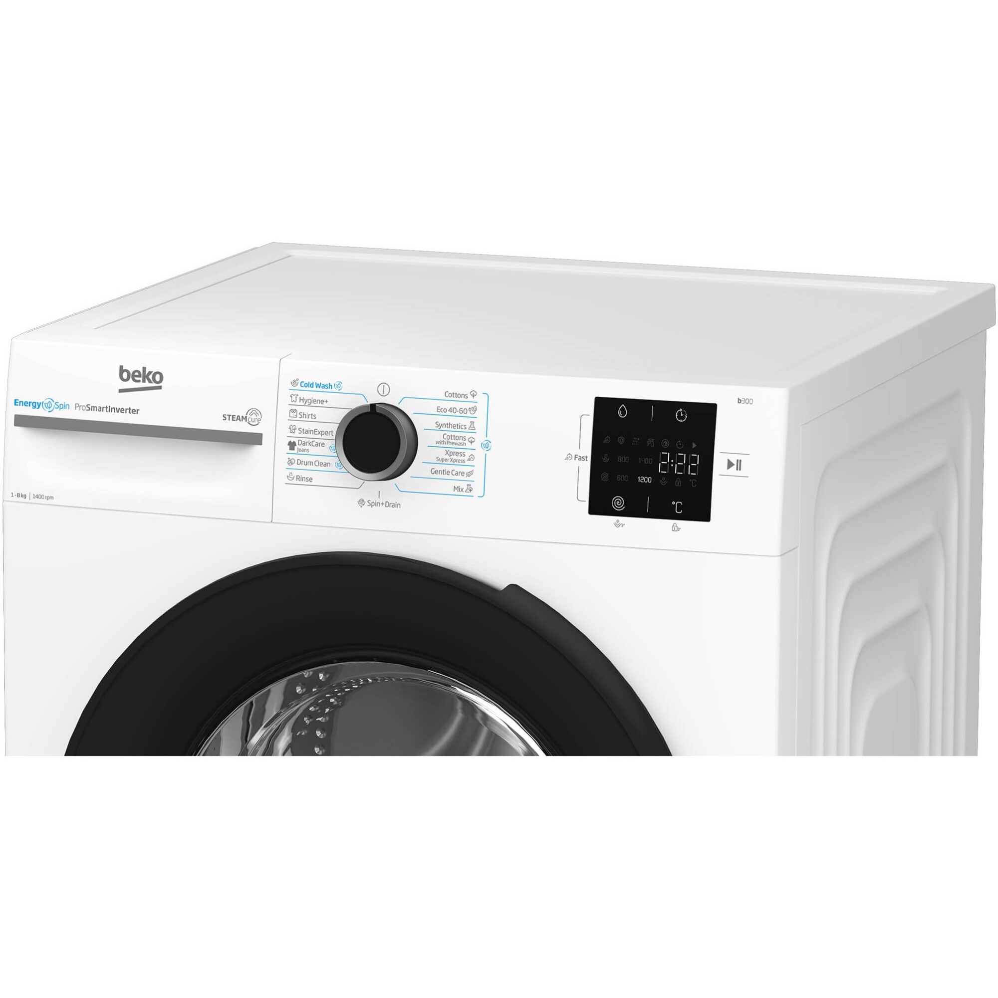 Masina de spalat rufe Beko BM3WFSU38413WB, 8 Kg, 1400 RPM, Clasa A, SteamCure, Recycled Tub, ProSmart Inverter Motor, AddXtra, WaterMode, ColdWash, Alb