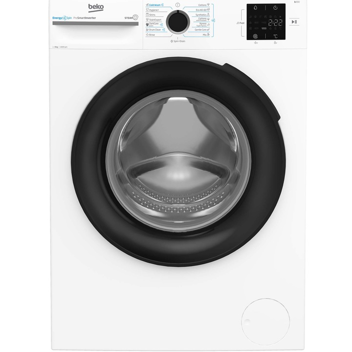 Пералня Beko BM3WFSU38413WB, 8 кг, 1400 об/мин, Клас A, SteamCure, Recycled Tub, ProSmart Inverter Motor, AddXtra, WaterMode, ColdWash, Бял