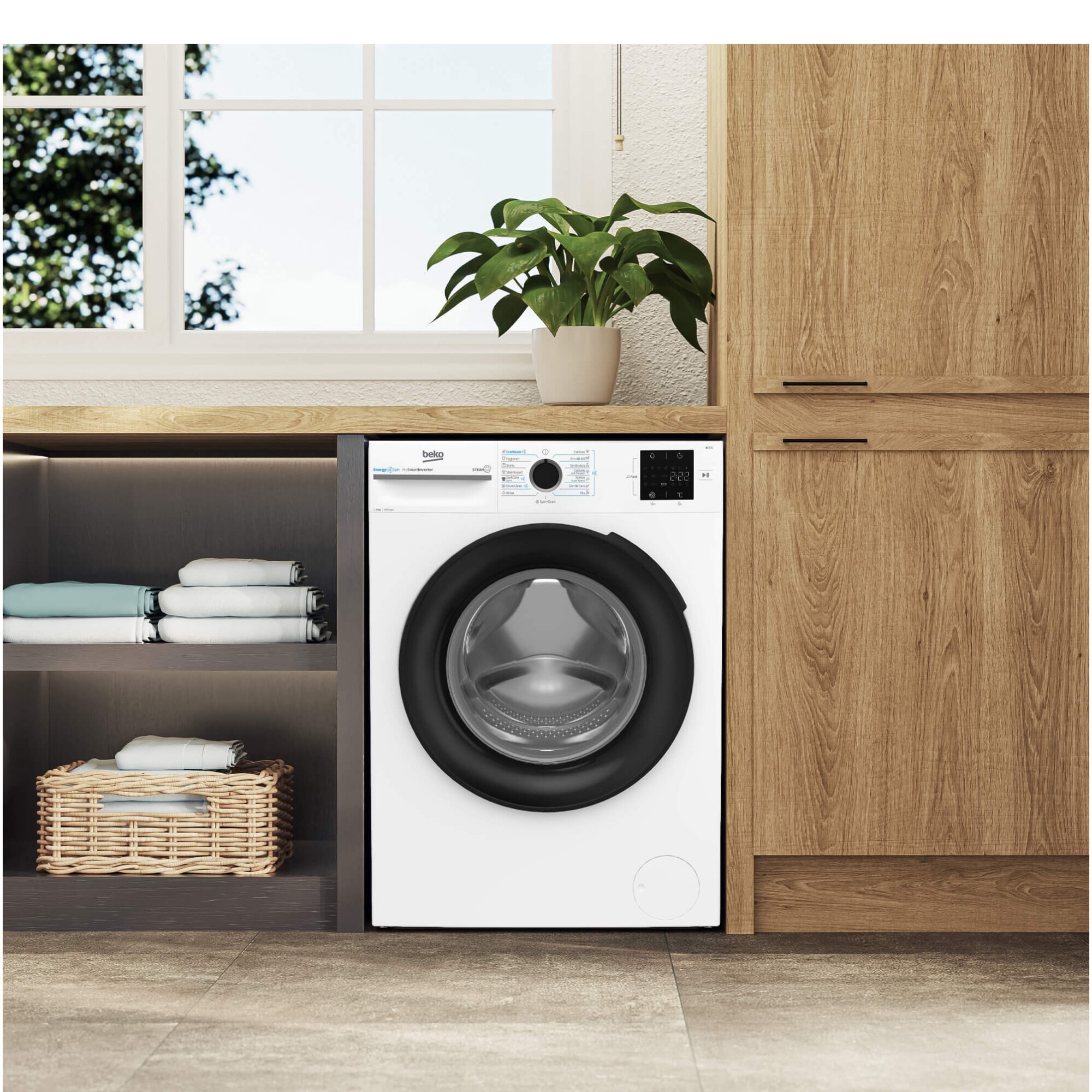 Masina de spalat rufe Beko BM3WFSU38413WB, 8 Kg, 1400 RPM, Clasa A, SteamCure, Recycled Tub, ProSmart Inverter Motor, AddXtra, WaterMode, ColdWash, Alb