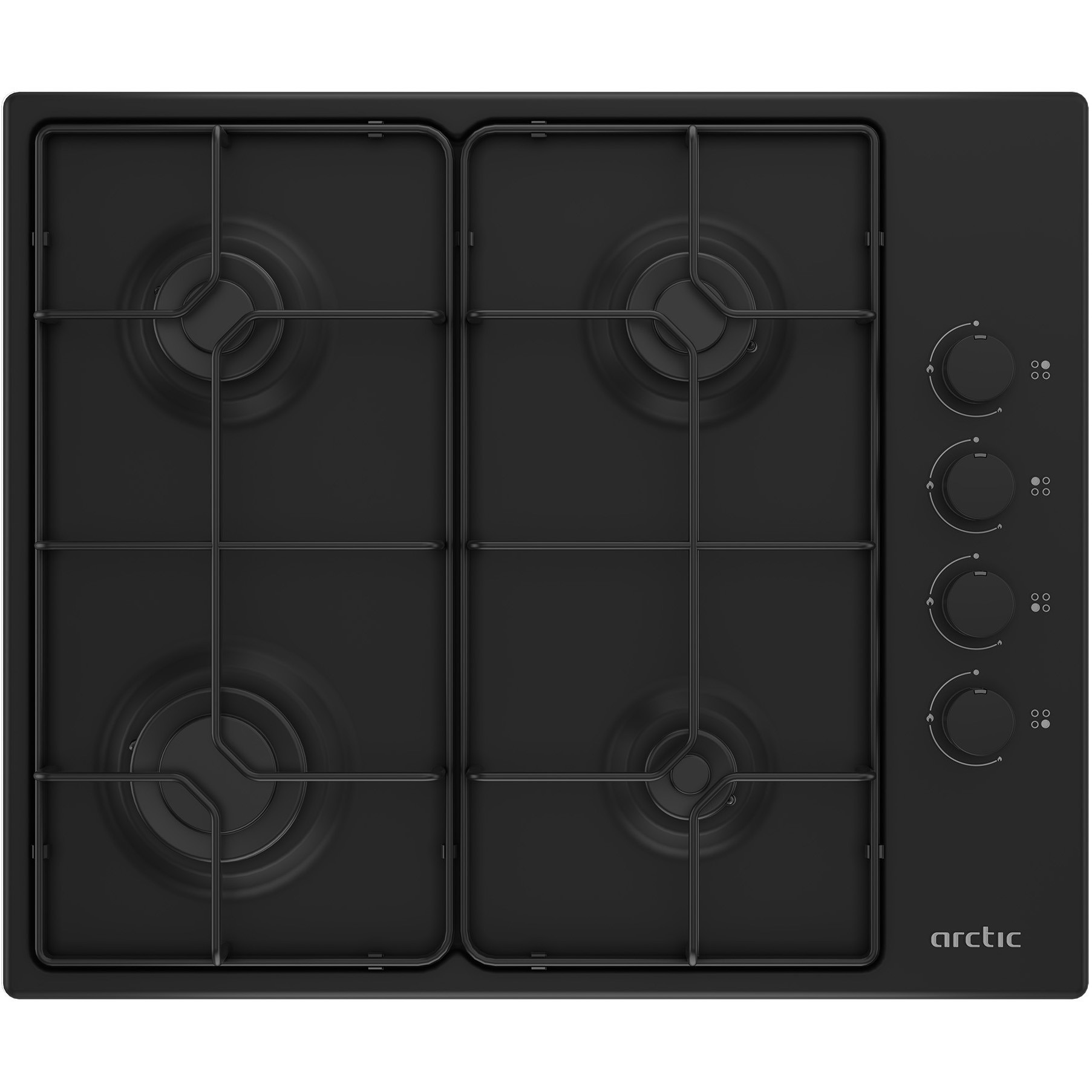 Plita incorporabila Arctic ARAGN64124SB, Gaz, 4 arzatoare cu eficienta ridicata, Aprindere electrica, Safety Plus, 60 cm, Negru