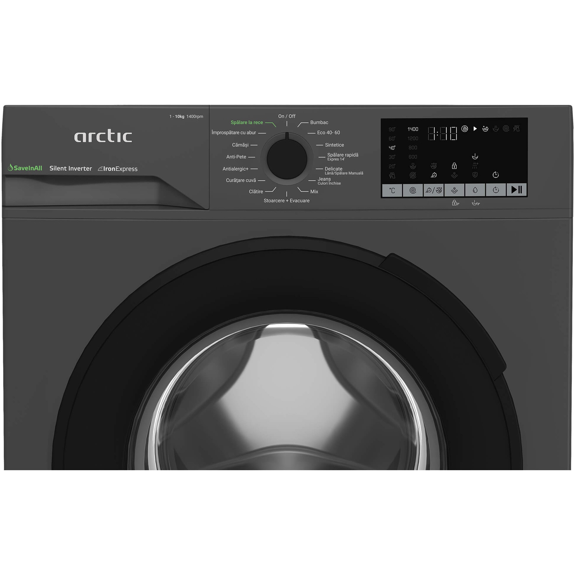 Masina de spalat rufe Arctic APLM2WFSU210411A, 10 Kg, 1400 RPM, Clasa A, Motor Silent Inverter, Recycled Tub, Steam, Child Lock, Add-In, Antracit