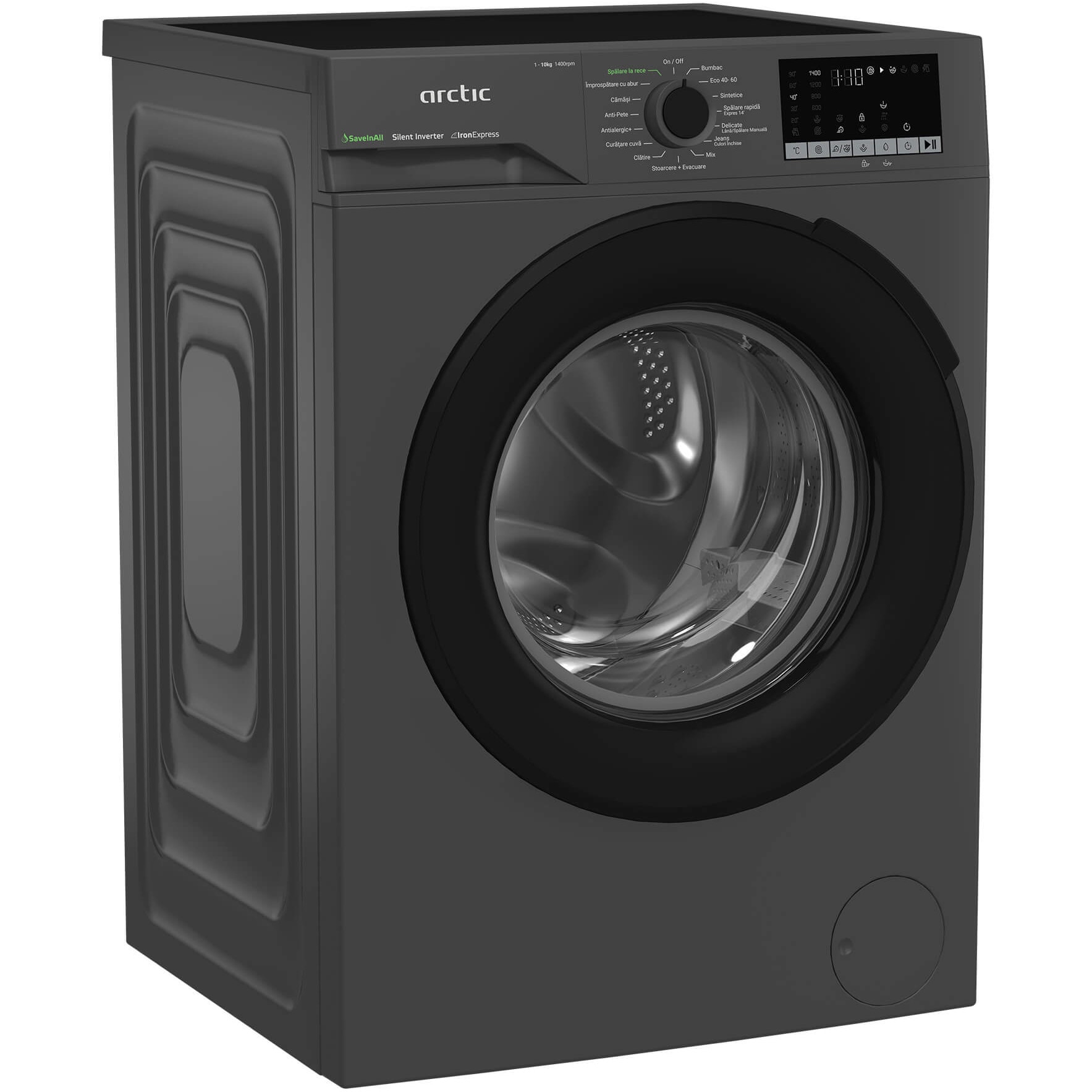 Masina de spalat rufe Arctic APLM2WFSU210411A, 10 Kg, 1400 RPM, Clasa A, Motor Silent Inverter, Recycled Tub, Steam, Child Lock, Add-In, Antracit