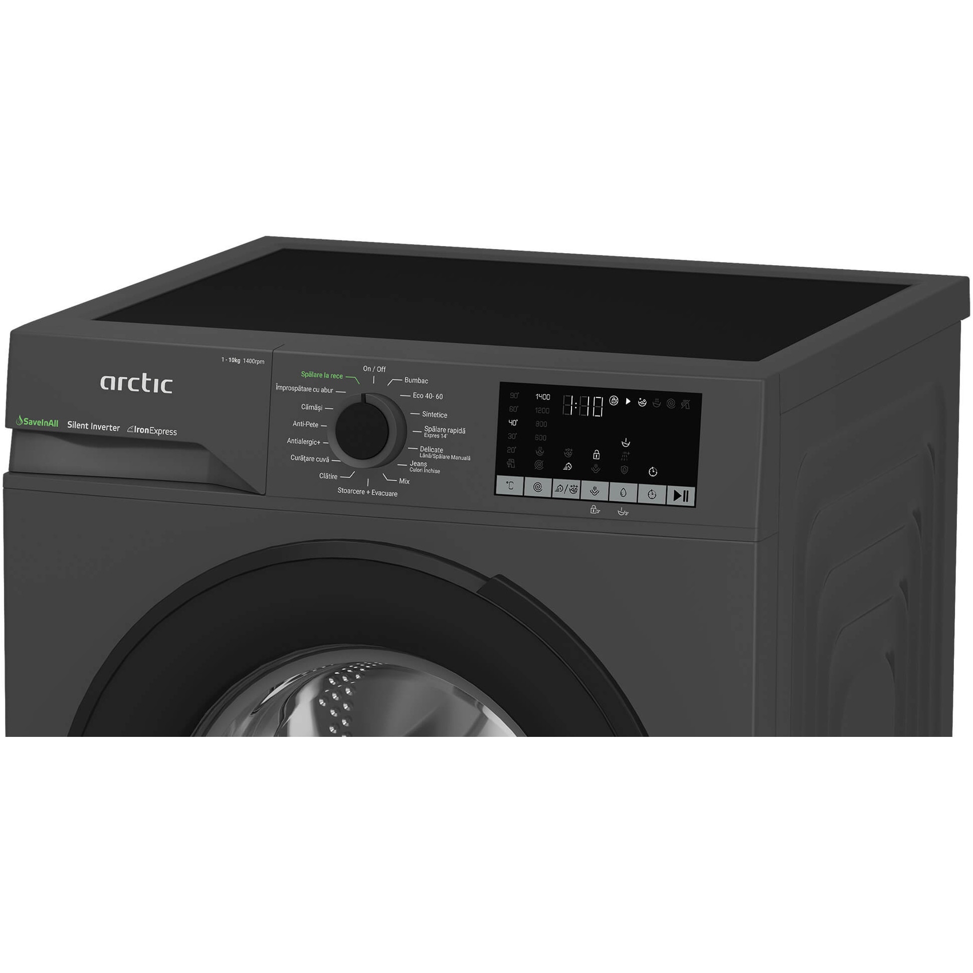 Masina de spalat rufe Arctic APLM2WFSU210411A, 10 Kg, 1400 RPM, Clasa A, Motor Silent Inverter, Recycled Tub, Steam, Child Lock, Add-In, Antracit